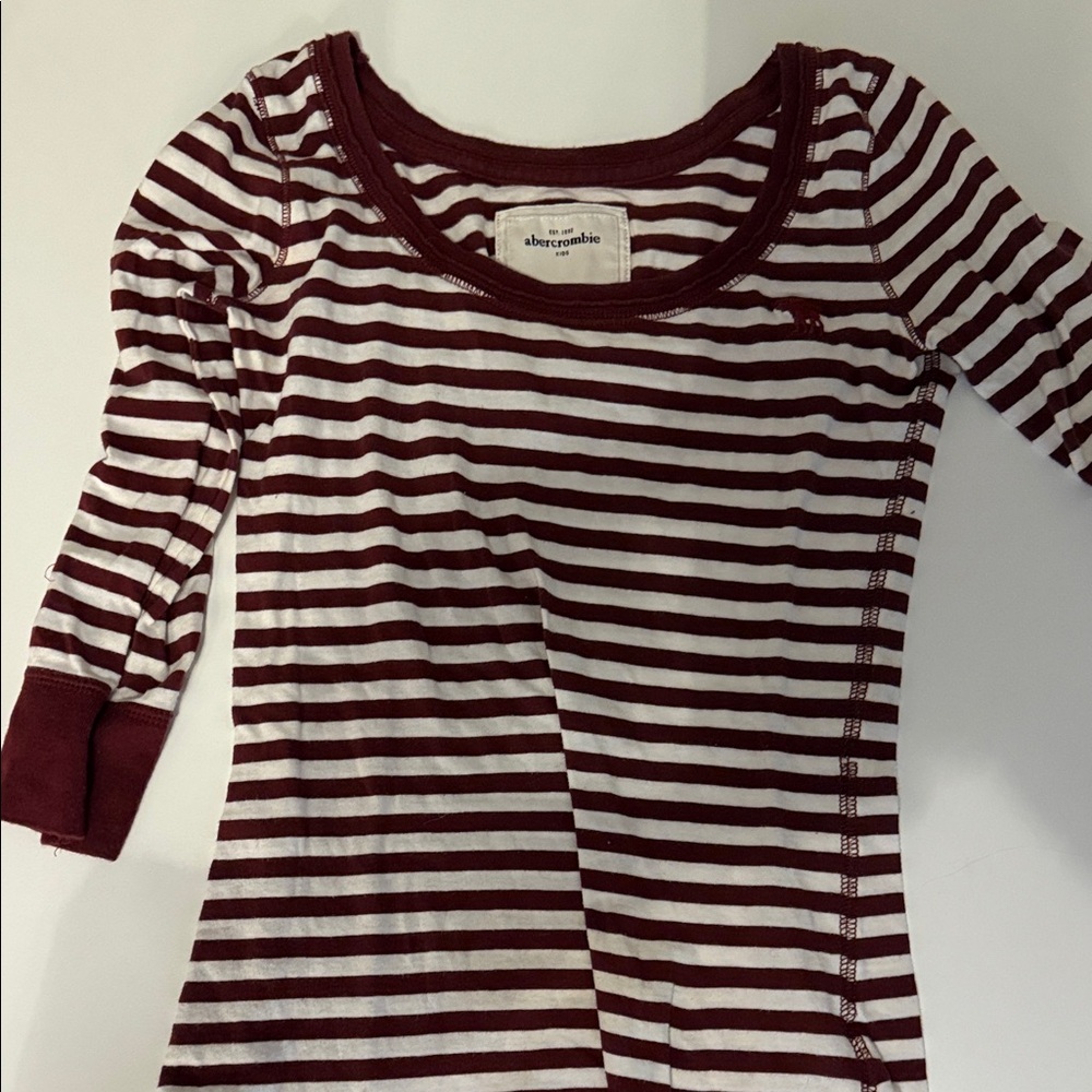 abercrombie kids Maroon and White Striped Long Sleeve Top